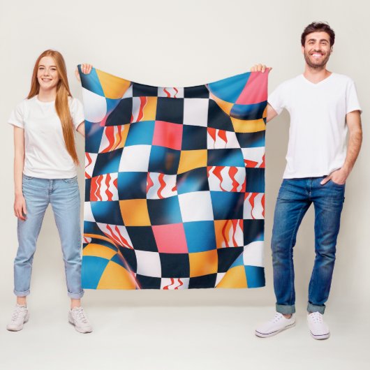 Vibrant 3D Fabric Ripple Checkerboard Pattern フリースブランケット (インサイチュ)