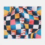 Vibrant 3D Fabric Ripple Checkerboard Pattern フリースブランケット (正面(横))