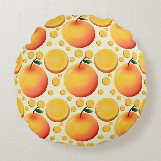 Vibrant 3D Glossy Orange and Mandarin fruit  ラウンドクッション (正面)