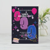 Vibrant 3rd Birthday | Pink Blue Confetti 招待状 (スタンド正面)