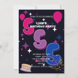 Vibrant 5th Birthday | Pink Blue Confetti 招待状
