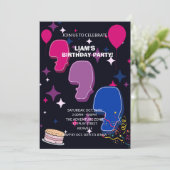 Vibrant 6th Birthday | Pink Blue Confetti 招待状 (スタンド正面)