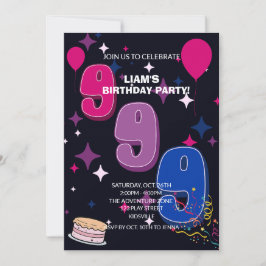 Vibrant 9th Birthday  | Pink Blue Confetti 招待状