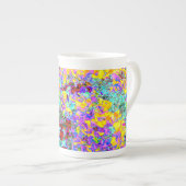 Vibrant Abstract Art Mug – Turquoise Yellow Magent ボーンチャイナマグカップ (正面右)