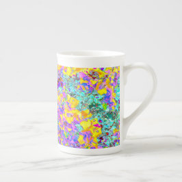 Vibrant Abstract Art Mug – Turquoise Yellow Magent ボーンチャイナマグカップ