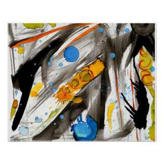 Vibrant Abstract Brushstrokes – Blue Orange Yellow ポスター