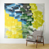 Vibrant Abstract Brushstrokes Yellow, Green & Blue タペストリー (インサイチュ(横))