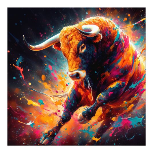 Vibrant Abstract Bull Painting フォトプリント (正面)