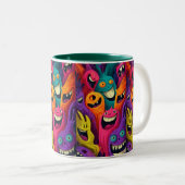 Vibrant Abstract Cartoon Creature Mug ツートーンマグカップ (正面右)