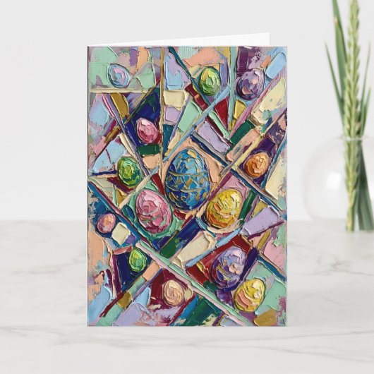 Vibrant Abstract Easter Egg Impasto Oil Painting シーズンカード (正面)