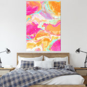 Vibrant Abstract Fluid Art in Hot Pink & Orange  キャンバスプリント (インサイチュ (寝室))