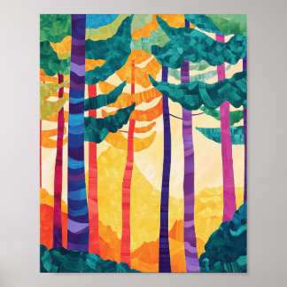 Vibrant Abstract Forest Sunset Poster Wall Art ポスター