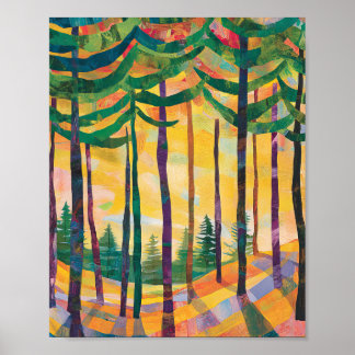 Vibrant Abstract Forest Sunset Poster Wall Art ポスター