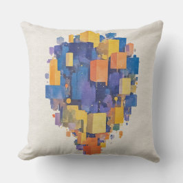 Vibrant Abstract Geometric Cubes Watercolor クッション