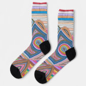 Vibrant Abstract Geometric Striped Pattern ソックス (左)
