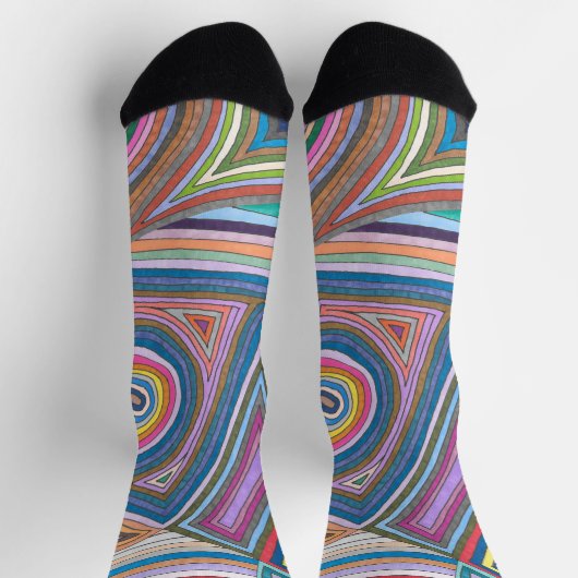 Vibrant Abstract Geometric Striped Pattern ソックス (上部)