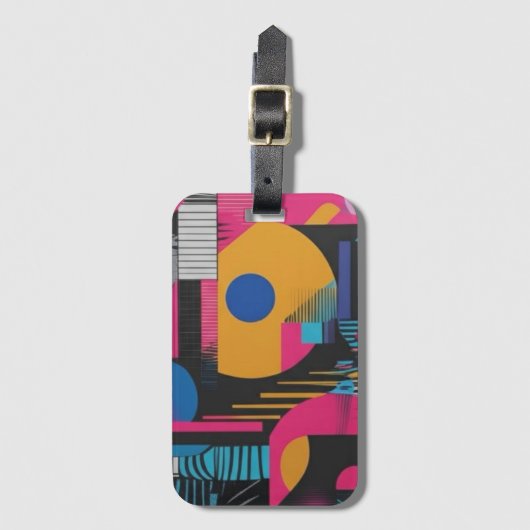 Vibrant Abstract Geometry Glitch Pop Chaos Design  ラゲッジタグ (正面縦)