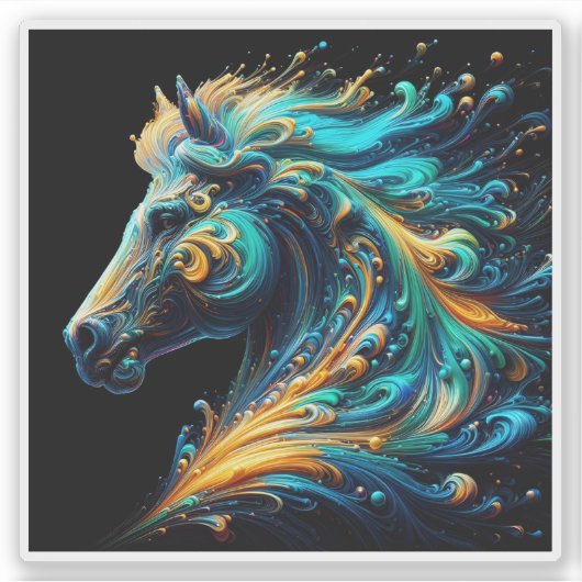 Vibrant Abstract Horse Head Design シール (正面)