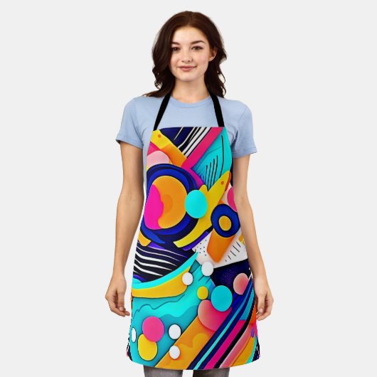 Vibrant Abstract Pop Art エプロン (着用した状態)