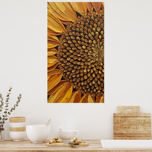 Vibrant Abstract Sunflower Impasto ポスター (キッチン)