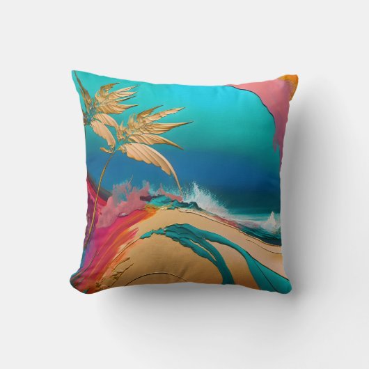 Vibrant Abstract Tropical Beach Scene クッション (正面)