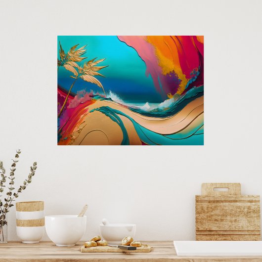 Vibrant Abstract Tropical Beach Scene ポスター (キッチン)