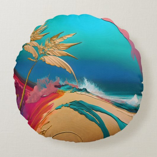 Vibrant Abstract Tropical Beach Scene ラウンドクッション (正面)