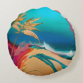 Vibrant Abstract Tropical Beach Scene ラウンドクッション (裏面)