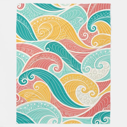 Vibrant Abstract Waves Seamless Pattern フリースブランケット (正面)