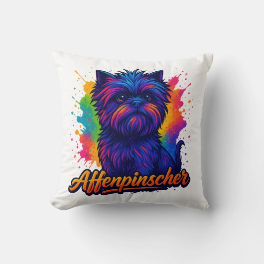 Vibrant Affenpinscher Pop Art Portrait – Colorful クッション (正面)