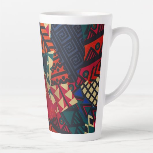 Vibrant African Geometric Tribal Abstract Pattern カフェラテマグ (右)