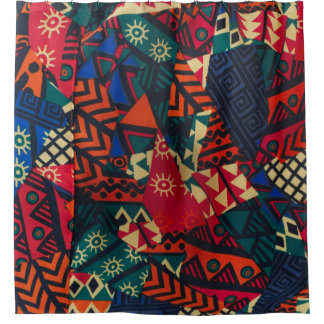 Vibrant African Geometric Tribal Abstract Pattern シャワーカーテン