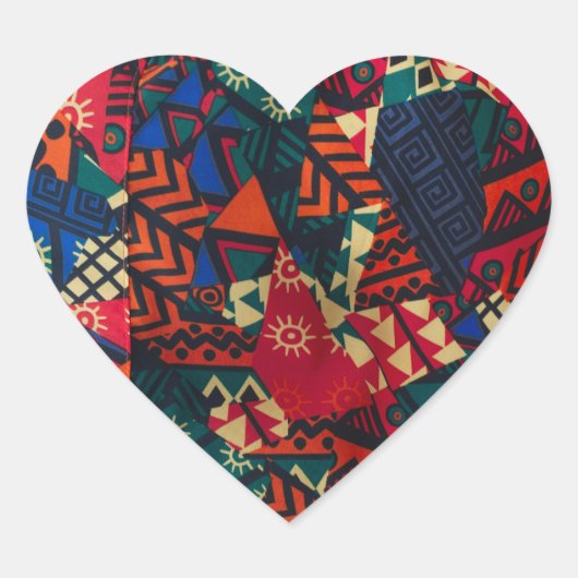 Vibrant African Geometric Tribal Abstract Pattern ハートシール (正面)