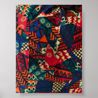 Vibrant African Geometric Tribal Abstract Pattern ポスター