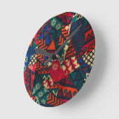 Vibrant African Geometric Tribal Abstract Pattern ラウンド壁時計 (傾斜)