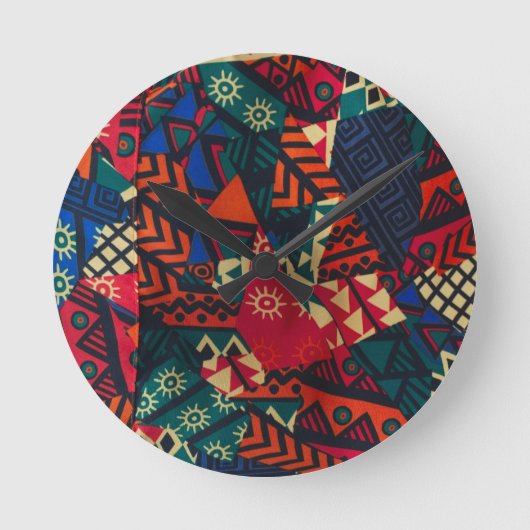Vibrant African Geometric Tribal Abstract Pattern ラウンド壁時計 (正面)
