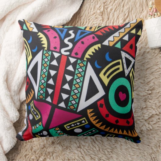 Vibrant Afro-Centric Geometric Pattern – Bold Trib クッション (ブランケット)