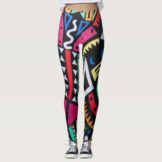 Vibrant Afro-Centric Geometric Pattern – Bold Trib レギンス (正面)