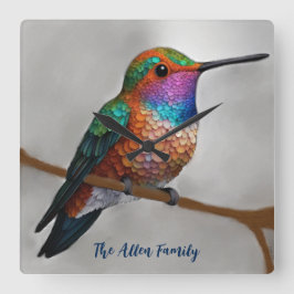 Vibrant Allen’s Hummingbird Painting スクエア壁時計