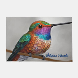 Vibrant Allen’s Hummingbird Painting ドアマット
