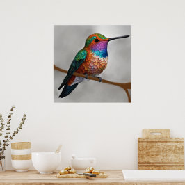 Vibrant Allen’s Hummingbird Painting ポスター