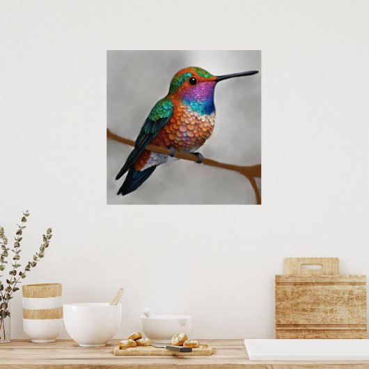 Vibrant Allen’s Hummingbird Painting ポスター (キッチン)