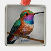 Vibrant Allen’s Hummingbird Painting メタルオーナメント (正面)