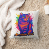 Vibrant American Curl Cat Pop Art Illustration クッション (ブランケット)