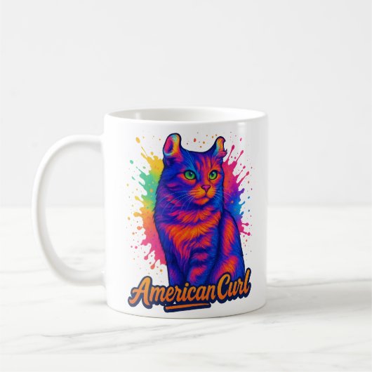 Vibrant American Curl Cat Pop Art Illustration コーヒーマグカップ (左)