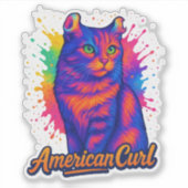Vibrant American Curl Cat Pop Art Illustration シール (正面)