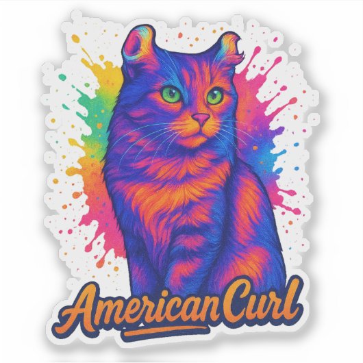 Vibrant American Curl Cat Pop Art Illustration シール (正面)