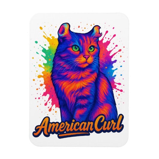 Vibrant American Curl Cat Pop Art Illustration マグネット (縦)