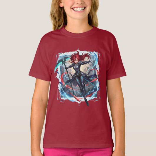 Vibrant Anime Action Scythe Fantasy Girl Kids' Tシャツ (正面)