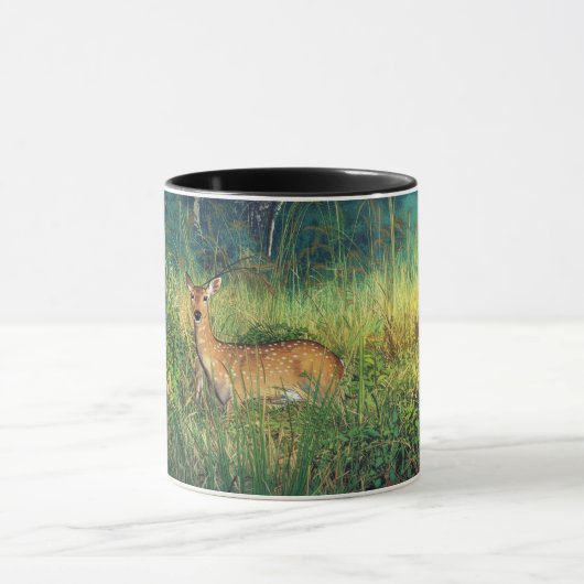Vibrant Anime Deer in Tall Grass Forest Scene マグカップ (中央)